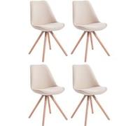 CLP Lot de 4 Chaises de salle à manger Toulouse Tissu Pieds ronds bois , Crème/Nature Crème