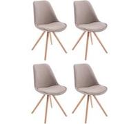 CLP Lot de 4 Chaises de salle à manger Toulouse Tissu Pieds ronds bois , Taupe/Nature Taupe