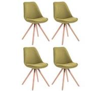 CLP Lot de 4 Chaises de salle à manger Toulouse Tissu Pieds ronds bois , Vert/Nature