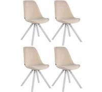 CLP Lot de 4 Chaises de salle à manger Toulouse Velours Pieds carrés bois , Crème/Blanc