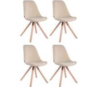 CLP Lot de 4 Chaises de salle à manger Toulouse Velours Pieds carrés bois , Crème/Nature