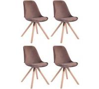 CLP Lot de 4 Chaises de salle à manger Toulouse Velours Pieds carrés bois , Marron/Nature Marron