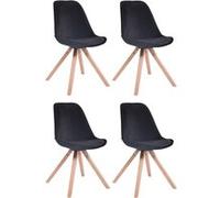 CLP Lot de 4 Chaises de salle à manger Toulouse Velours Pieds carrés bois , Noir /Nature Noir G