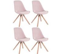CLP Lot de 4 Chaises de salle à manger Toulouse Velours Pieds carrés bois , Rose/Nature Rose