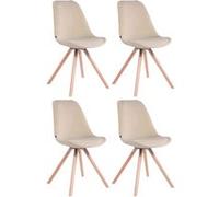 CLP Lot de 4 Chaises de salle à manger Toulouse Velours Pieds ronds bois , Crème/Nature Crème
