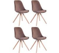 CLP Lot de 4 Chaises de salle à manger Toulouse Velours Pieds ronds bois , Marron/Nature Marron