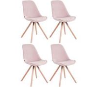 CLP Lot de 4 Chaises de salle à manger Toulouse Velours Pieds ronds bois , Rose/Nature Rose