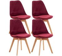 CLP Lot de 4 chaises de salle ŕ manger Linares Plastique I Tissu I Velours I Aspect cuir I Fauteuil avec structure en bois, Couleur:bordeaux, Matériel:Velours