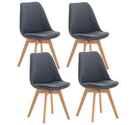 CLP Lot de 4 chaises de salle ŕ manger Linares Plastique I Tissu I Velours I Aspect cuir I Fauteuil avec structure en bois, Couleur:gris foncé, Matériel:Tissu