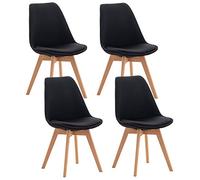 CLP Lot de 4 chaises de salle ŕ manger Linares Plastique I Tissu I Velours I Aspect cuir I Fauteuil avec structure en bois, Couleur:noir, Matériel:Tissu