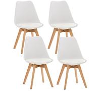CLP Lot de 4 chaises de salle ŕ manger Linares Plastique I Tissu I Velours I Aspect cuir I Fauteuil avec structure en bois, Couleur:blanc, Matériel:Plastique