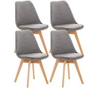 CLP Lot de 4 chaises de salle ŕ manger Linares Plastique I Tissu I Velours I Aspect cuir I Fauteuil avec structure en bois, Couleur:gris, Matériel:Velours
