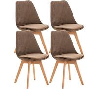 CLP Lot de 4 chaises de salle ŕ manger Linares Plastique I Tissu I Velours I Aspect cuir I Fauteuil avec structure en bois, Couleur:marron foncé, Matériel:Velours