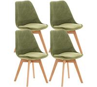 CLP Lot de 4 chaises de salle ŕ manger Linares Plastique I Tissu I Velours I Aspect cuir I Fauteuil avec structure en bois, Couleur:vert clair, Matériel:Velours