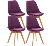 CLP Lot de 4 chaises de salle ŕ manger Linares Plastique I Tissu I Velours I Aspect cuir I Fauteuil avec structure en bois, Couleur:violet, Matériel:Velours