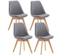 CLP Lot de 4 chaises de salle ŕ manger Linares Plastique I Tissu I Velours I Aspect cuir I Fauteuil avec structure en bois, Couleur:gris clair, Matériel:Tissu