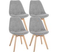 CLP Lot de 4 chaises de salle ŕ manger Linares Plastique I Tissu I Velours I Aspect cuir I Fauteuil avec structure en bois, Couleur:gris clair, Matériel:Cordon