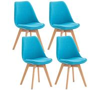 CLP Lot de 4 chaises de salle ŕ manger Linares Plastique I Tissu I Velours I Aspect cuir I Fauteuil avec structure en bois, Couleur:turquoise, Matériel:Tissu