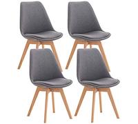CLP Lot de 4 chaises de salle ŕ manger Linares Plastique I Tissu I Velours I Aspect cuir I Fauteuil avec structure en bois, Couleur:gris, Matériel:Tissu