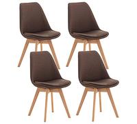 CLP Lot de 4 chaises de salle ŕ manger Linares Plastique I Tissu I Velours I Aspect cuir I Fauteuil avec structure en bois, Couleur:marron, Matériel:Tissu