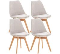 CLP Lot de 4 chaises de salle ŕ manger Linares Plastique I Tissu I Velours I Aspect cuir I Fauteuil avec structure en bois, Couleur:gris clair, Matériel:Velours