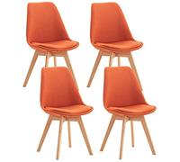 CLP Lot de 4 chaises de salle ŕ manger Linares Plastique I Tissu I Velours I Aspect cuir I Fauteuil avec structure en bois, Couleur:orange, Matériel:Tissu