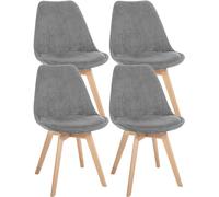 CLP Lot de 4 chaises de salle ŕ manger Linares Plastique I Tissu I Velours I Aspect cuir I Fauteuil avec structure en bois, Couleur:gris, Matériel:Cordon