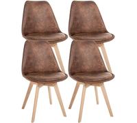 CLP Lot de 4 chaises de salle ŕ manger Linares Plastique I Tissu I Velours I Aspect cuir I Fauteuil avec structure en bois, Couleur:marron, Matériel:Similicuir