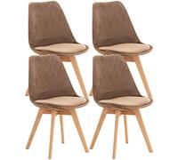 CLP Lot de 4 chaises de salle ŕ manger Linares Plastique I Tissu I Velours I Aspect cuir I Fauteuil avec structure en bois, Couleur:marron, Matériel:Velours