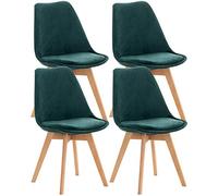 CLP Lot de 4 chaises de salle ŕ manger Linares Plastique I Tissu I Velours I Aspect cuir I Fauteuil avec structure en bois, Couleur:vert, Matériel:Velours