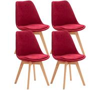 CLP Lot de 4 chaises de salle ŕ manger Linares Plastique I Tissu I Velours I Aspect cuir I Fauteuil avec structure en bois, Couleur:rouge, Matériel:Velours