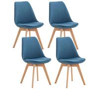 CLP Lot de 4 chaises de salle ŕ manger Linares Plastique I Tissu I Velours I Aspect cuir I Fauteuil avec structure en bois, Couleur:bleu, Matériel:Tissu