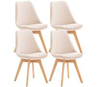 CLP Lot de 4 chaises de salle ŕ manger Linares Plastique I Tissu I Velours I Aspect cuir I Fauteuil avec structure en bois, Couleur:beige, Matériel:Velours