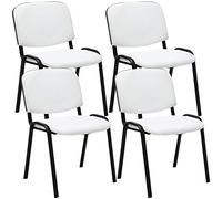 CLP Lot De 4 Chaises De Visiteur Empilables Ken en Similicuir I Chaises De Salle D'Attente avec Piètement en Métal Noir, Couleur:Blanc