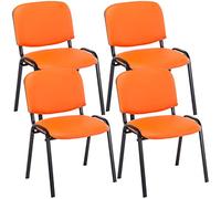Lot de 4 chaises visiteur Ken en similicuir et piètement noir , Orange Orange