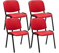 CLP Chaises visiteur Ken – Similicuir empilables, piètement en métal noir – Lot de 4 – Rouge