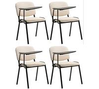 CLP Lot De 4 Chaises De Visiteur Ken Similicuir I Sièges avec Tablette Rabattable I Pieds en Métal, Couleur:crème