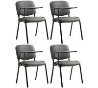 CLP Lot De 4 Chaises De Visiteur Ken Similicuir I Sièges avec Tablette Rabattable I Pieds en Métal, Couleur:Gris
