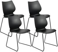 CLP Lot de 4 chaises empilables avec Dossier Houma, chaises de Salle a Manger, Coques en Plastique, Pieds en Metal Stables, Charge Max. 135 kg | Couleur Noir