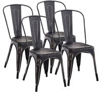 CLP Lot de 4 chaises empilables Benedikt en Metal avec Dossier, chaises de bistrot Design Robustes pour Cuisine et Restaurant, Charge 200 kg Couleur:Noir/Or