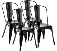 CLP Lot de 4 chaises empilables Benedikt en Metal avec Dossier, chaises de bistrot Design Robustes pour Cuisine et Restaurant, Charge 200 kg | Couleur Noir