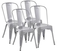 CLP Lot de 4 chaises empilables Benedikt en Metal avec Dossier, chaises de bistrot Design Robustes pour Cuisine et Restaurant, Charge 200 kg Couleur:Argent