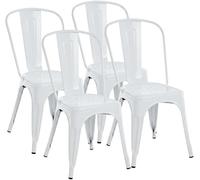CLP Chaises Benedikt métalliques empilables faciles d'entretien – Lot de 4 Blanc