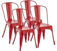CLP Lot de 4 chaises Benedikt I métalliques empilables faciles d'entretien Rouge