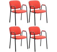 CLP Lot de 4 Chaises Empilables Ken Pro avec Accoudoirs Rembourrés, Chaises de Conférence en Tissu, Piétement Métal Noir Stable jusqu'à 150 kg, Couleur:Rouge