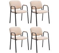 CLP Lot de 4 Chaises Empilables Ken Pro avec Accoudoirs Rembourrés, Chaises de Conférence en Tissu, Piétement Métal Noir Stable jusqu'à 150 kg, Couleur:crème