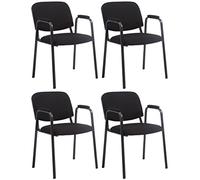 CLP Lot de 4 Chaises Empilables Ken Pro avec Accoudoirs Rembourrés, Chaises de Conférence en Tissu, Piétement Métal Noir Stable jusqu'à 150 kg, Couleur:Noir