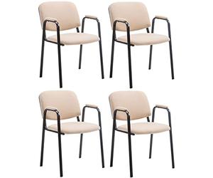 CLP Lot de 4 Chaises Empilables Ken Pro avec Accoudoirs Rembourrés, Chaises de Conférence en Tissu, Piétement Métal Noir Stable jusqu'à 150 kg, Couleur:crème