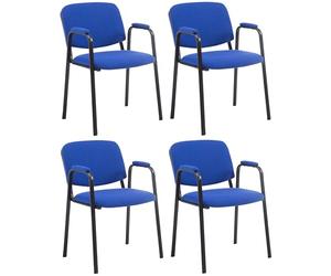 CLP Lot de 4 Chaises Empilables Ken Pro avec Accoudoirs Rembourrés, Chaises de Conférence en Tissu, Piétement Métal Noir Stable jusqu'à 150 kg, Couleur:Bleu