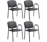 CLP Lot de 4 chaises empilables Ken Pro rembourrées avec accoudoirs, Simili Cuir. Chaises de conférence Robustes métal Noir, supporte 150 kg, Couleur:Noir